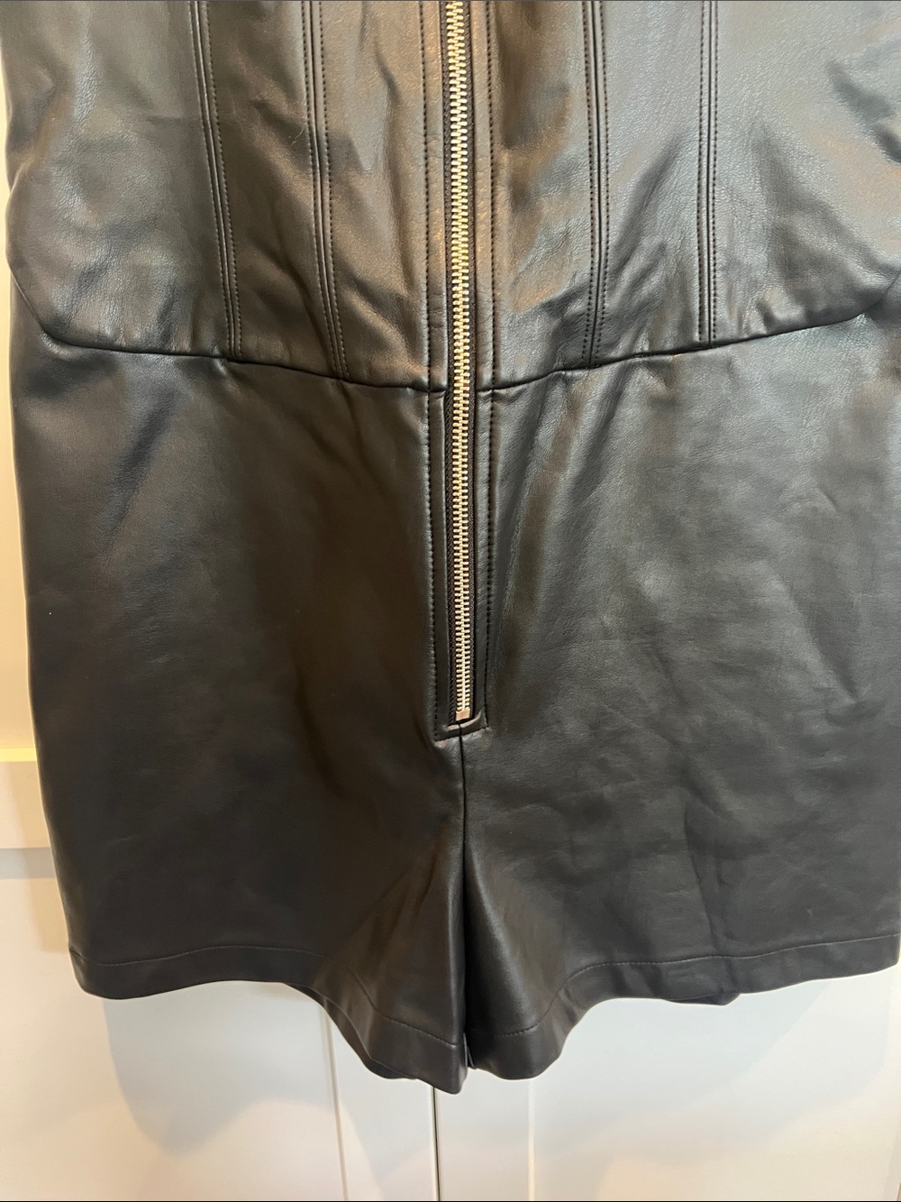 NWT Guess Black Faux Leather Zip-Front Romper - Picture 5 of 12